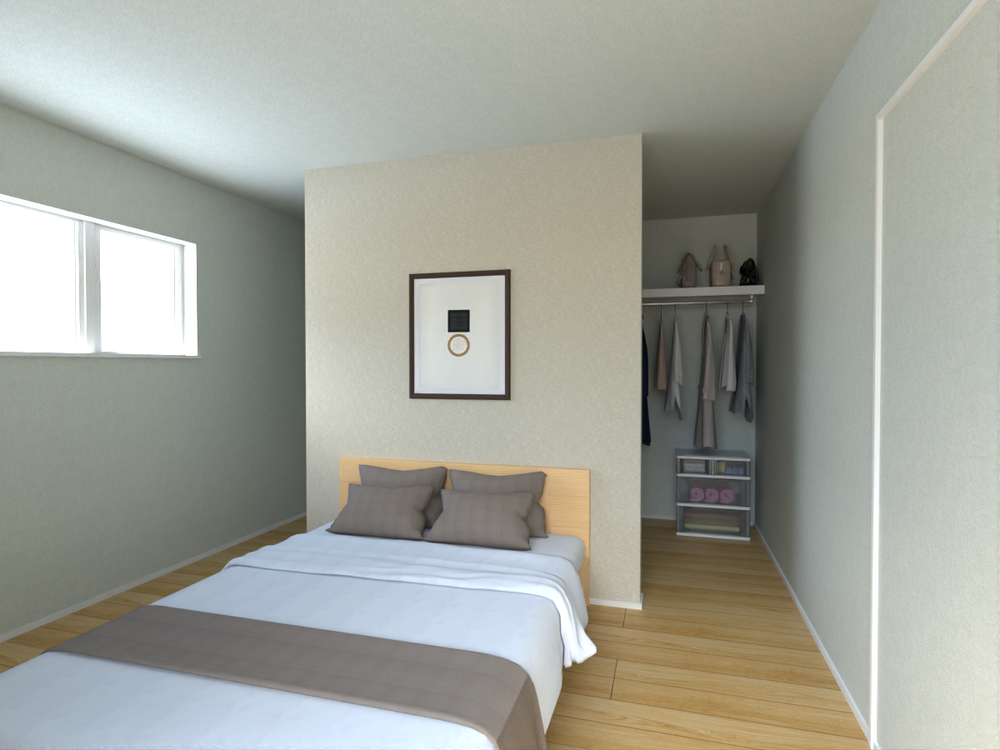 【寝室イメージ】用途によって使い分けできる2つのウォークインクローゼットがあります。