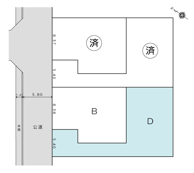 □該当物件はD棟です。
※表記面積には延長敷地部分の面積を含みます。
□駐車4台可能です。