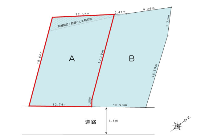 ※該当物件はA区画です。
※斜線部分は、愛知県開発審査会基準第17号に該当しません（対象面積：20.33㎡）。お庭などとしてご利用可能です。